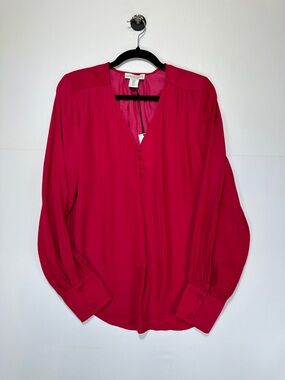 Cupcakes & Cashmere Hot Pink Blouse Draped Button Front Minimalist Top Size M
